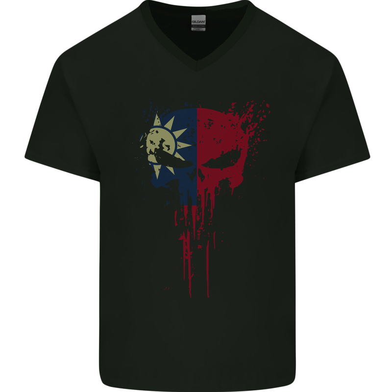 Taiwan Skull Gym Training Bodybuilding Mens V-Neck Cotton T-Shirt Black