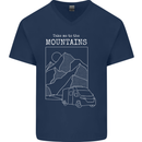 Take Me To Mountains RV Camper Caravan Mens V-Neck Cotton T-Shirt Navy Blue