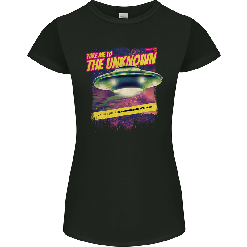 Take Me to the Unknown Alien UFO Womens Petite Cut T-Shirt Black