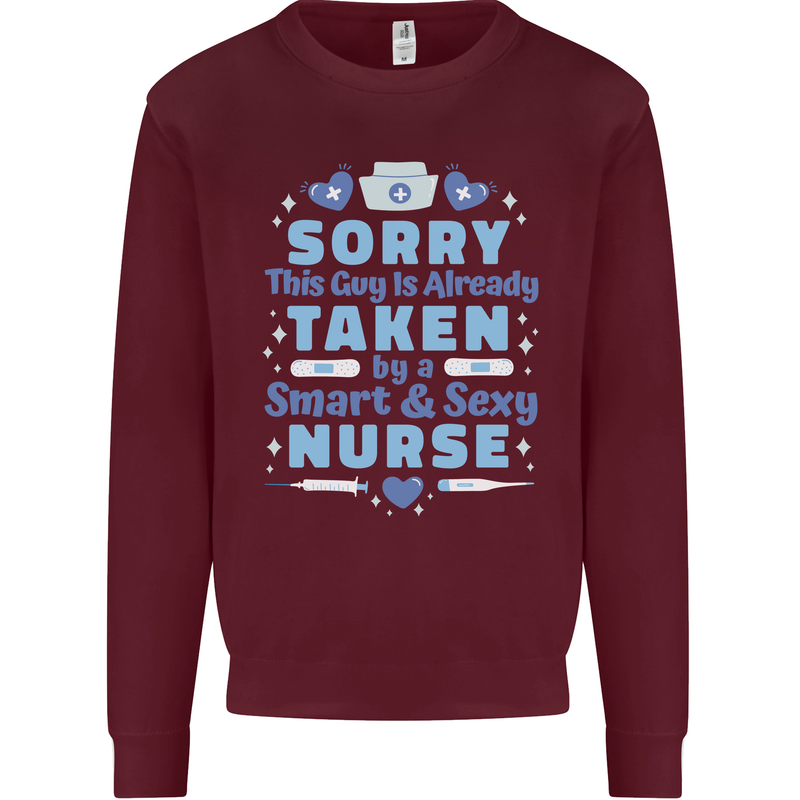 Taken By a Smart Nurse Funny Valentines Day Kids Sweatshirt Jumper Maroon
