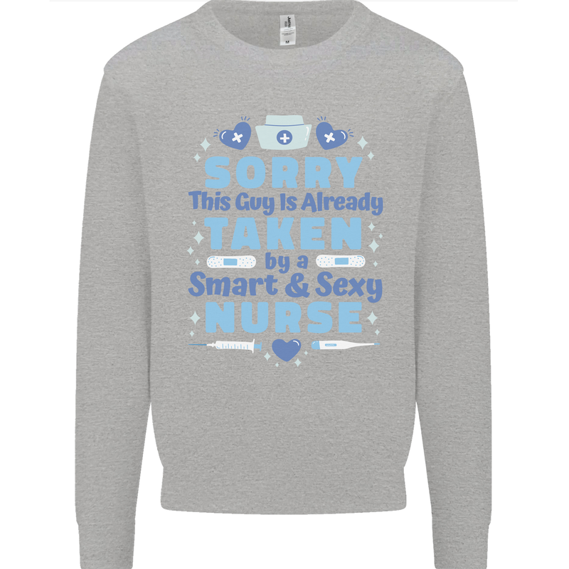 Taken By a Smart Nurse Funny Valentines Day Kids Sweatshirt Jumper Sports Grey