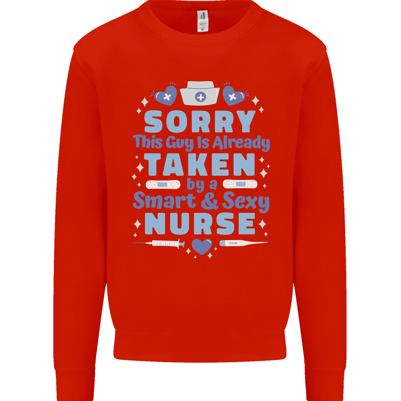 Taken By a Smart Nurse Funny Valentines Day Mens Sweatshirt Jumper Bright Red