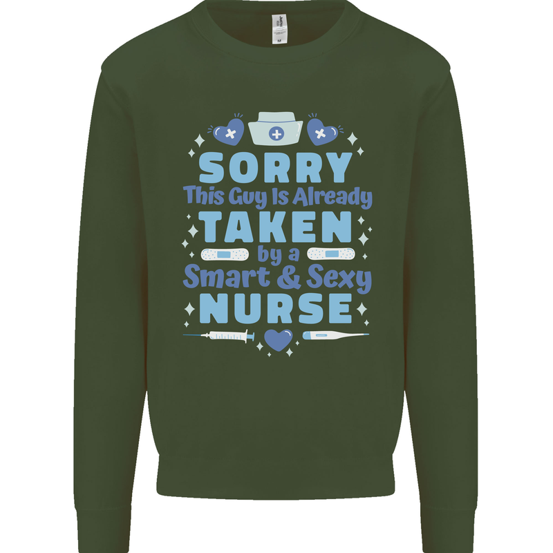 Taken By a Smart Nurse Funny Valentines Day Mens Sweatshirt Jumper Forest Green