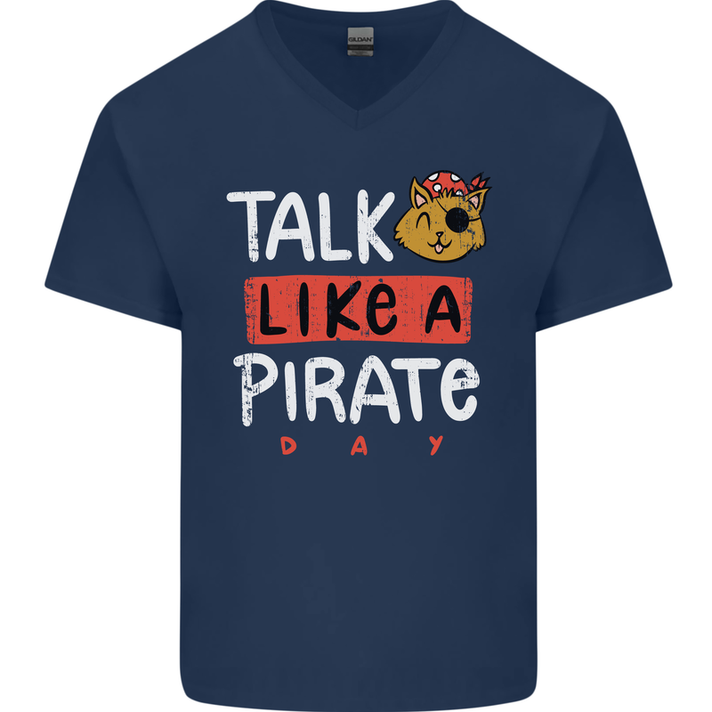 Talk Like a Pirate Day Mens V-Neck Cotton T-Shirt Navy Blue