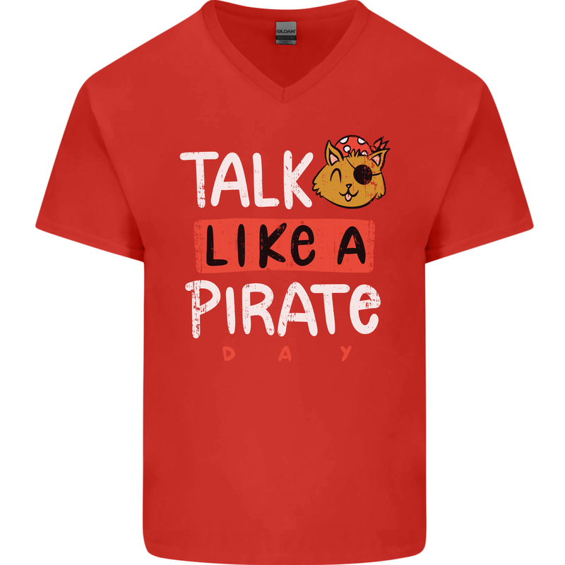 Talk Like a Pirate Day Mens V-Neck Cotton T-Shirt Red
