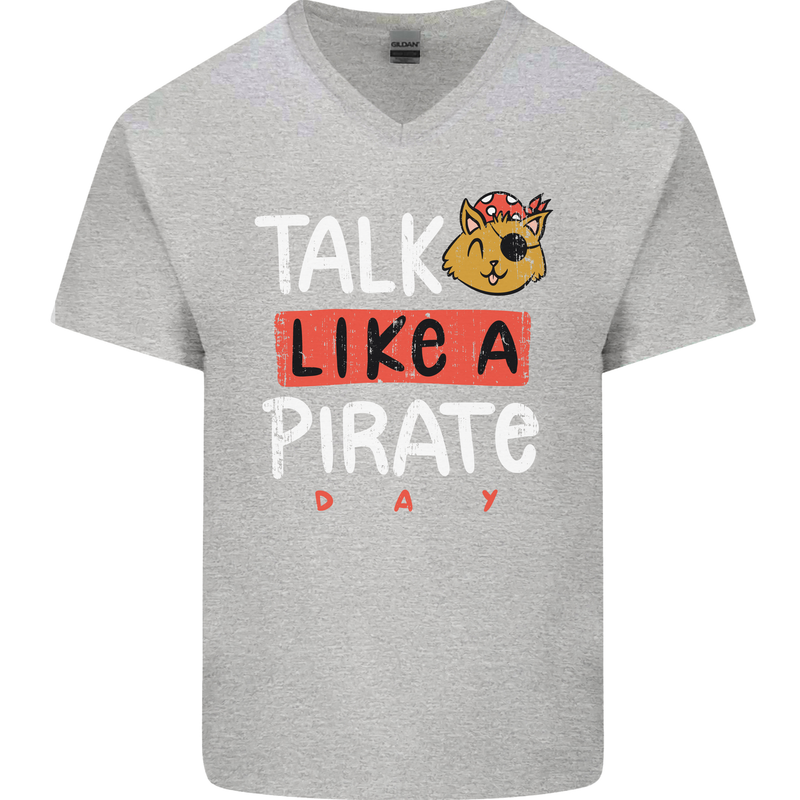 Talk Like a Pirate Day Mens V-Neck Cotton T-Shirt Sports Grey