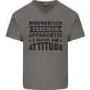 Teacher Attitude Funny Teaching Games PE Geography Mens V-Neck Cotton T-Shirt Charcoal