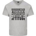 Teacher Attitude Funny Teaching Games PE Geography Mens V-Neck Cotton T-Shirt Sports Grey