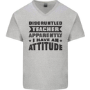 Teacher Attitude Funny Teaching Games PE Geography Mens V-Neck Cotton T-Shirt Sports Grey