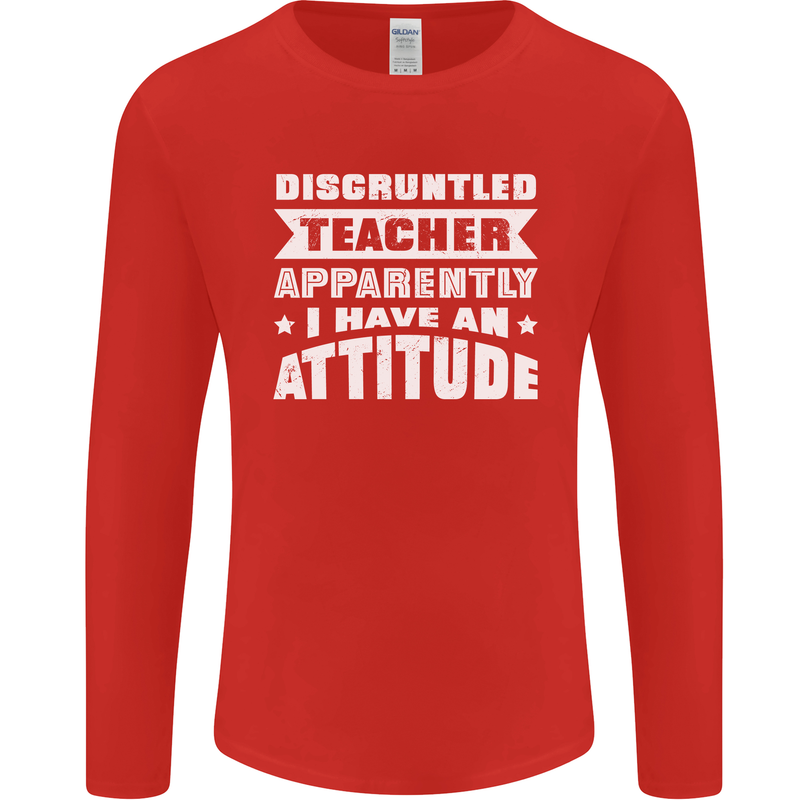 Teacher Attitude Funny Teaching Maths English Mens Long Sleeve T-Shirt Red