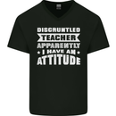 Teacher Attitude Funny Teaching Maths English Mens V-Neck Cotton T-Shirt Black