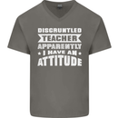 Teacher Attitude Funny Teaching Maths English Mens V-Neck Cotton T-Shirt Charcoal