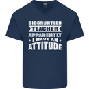 Teacher Attitude Funny Teaching Maths English Mens V-Neck Cotton T-Shirt Navy Blue