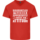Teacher Attitude Funny Teaching Maths English Mens V-Neck Cotton T-Shirt Red