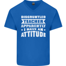 Teacher Attitude Funny Teaching Maths English Mens V-Neck Cotton T-Shirt Royal Blue