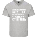 Teacher Attitude Funny Teaching Maths English Mens V-Neck Cotton T-Shirt Sports Grey