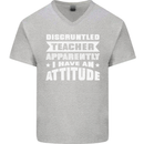 Teacher Attitude Funny Teaching Maths English Mens V-Neck Cotton T-Shirt Sports Grey