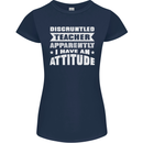 Teacher Attitude Funny Teaching Maths English Womens Petite Cut T-Shirt Navy Blue