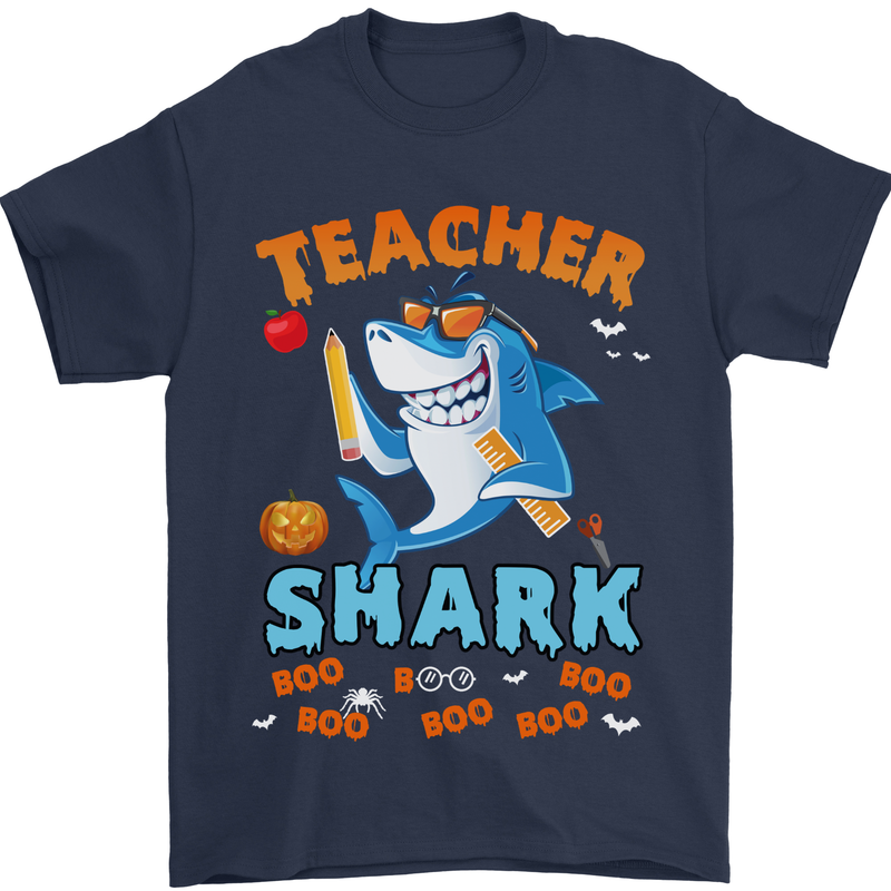 Teacher Shark Funny Teaching Halloween Mens T-Shirt 100% Cotton Navy Blue