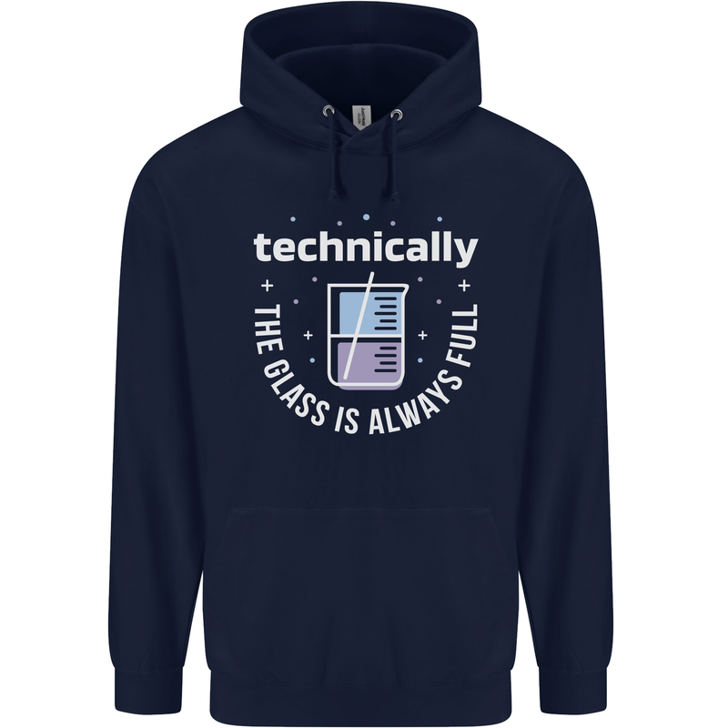 Technically the Glass is Always Full Science Funny Childrens Kids Hoodie Navy Blue