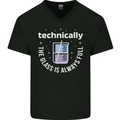 Technically the Glass is Always Full Science Funny Mens V-Neck Cotton T-Shirt Black