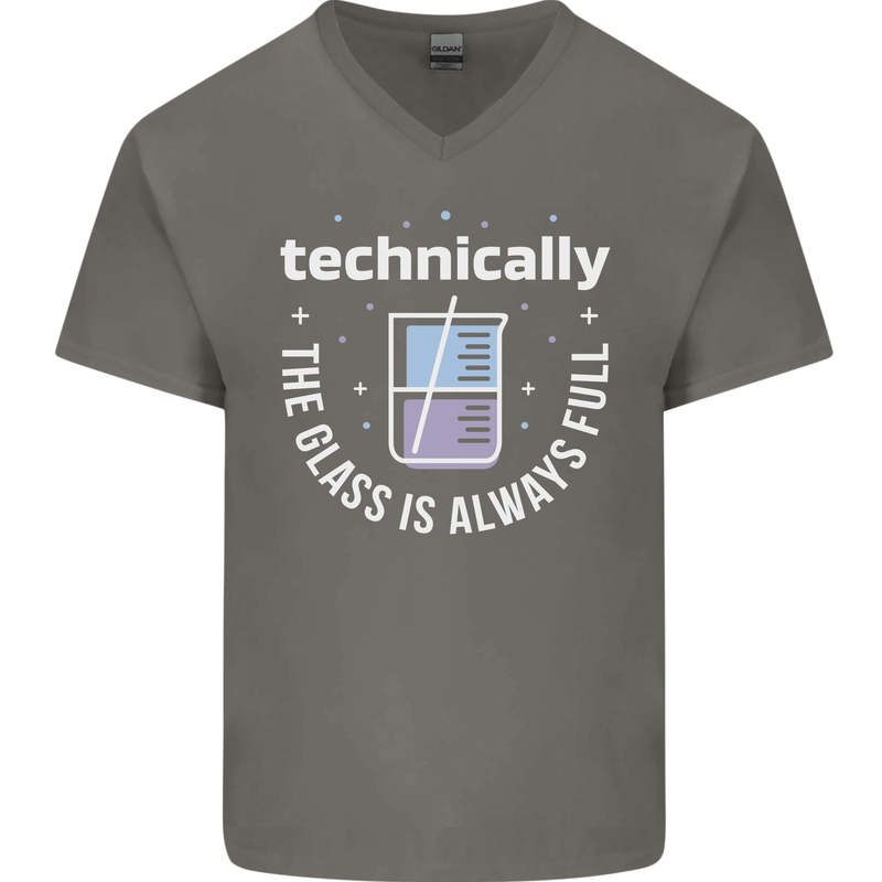 Technically the Glass is Always Full Science Funny Mens V-Neck Cotton T-Shirt Charcoal
