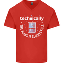 Technically the Glass is Always Full Science Funny Mens V-Neck Cotton T-Shirt Red