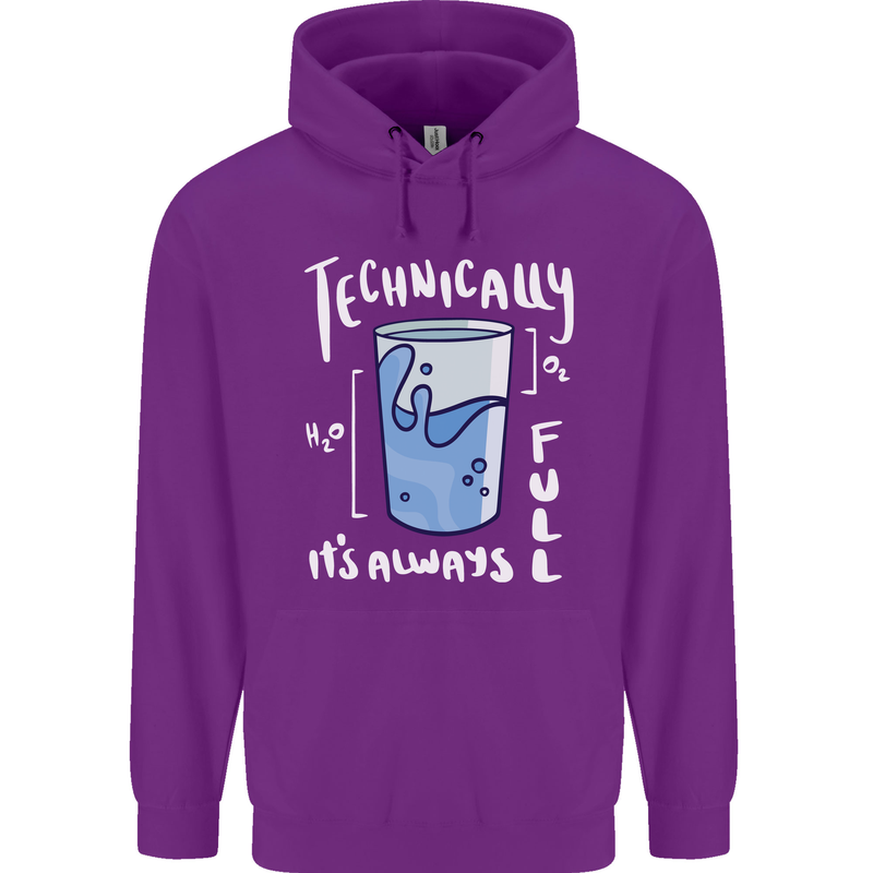 Technically the Glass is Always Full Science Nerd Childrens Kids Hoodie Purple