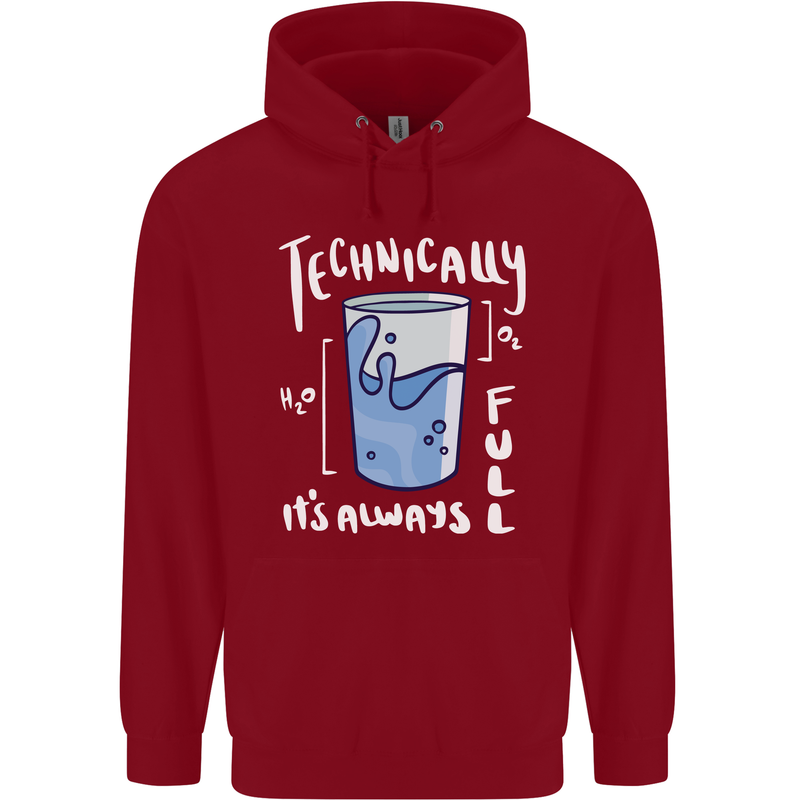 Technically the Glass is Always Full Science Nerd Childrens Kids Hoodie Red