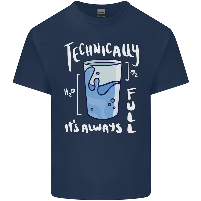Technically the Glass is Always Full Science Nerd Kids T-Shirt Childrens Navy Blue