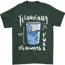 Technically the Glass is Always Full Science Nerd Mens T-Shirt 100% Cotton Forest Green