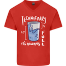 Technically the Glass is Always Full Science Nerd Mens V-Neck Cotton T-Shirt Red