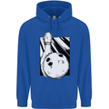 Ten Pin Bowling Ball and Pin Mens 80% Cotton Hoodie Royal Blue