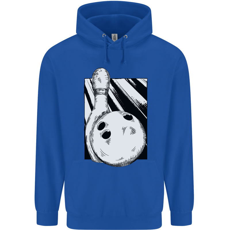 Ten Pin Bowling Ball and Pin Mens 80% Cotton Hoodie Royal Blue