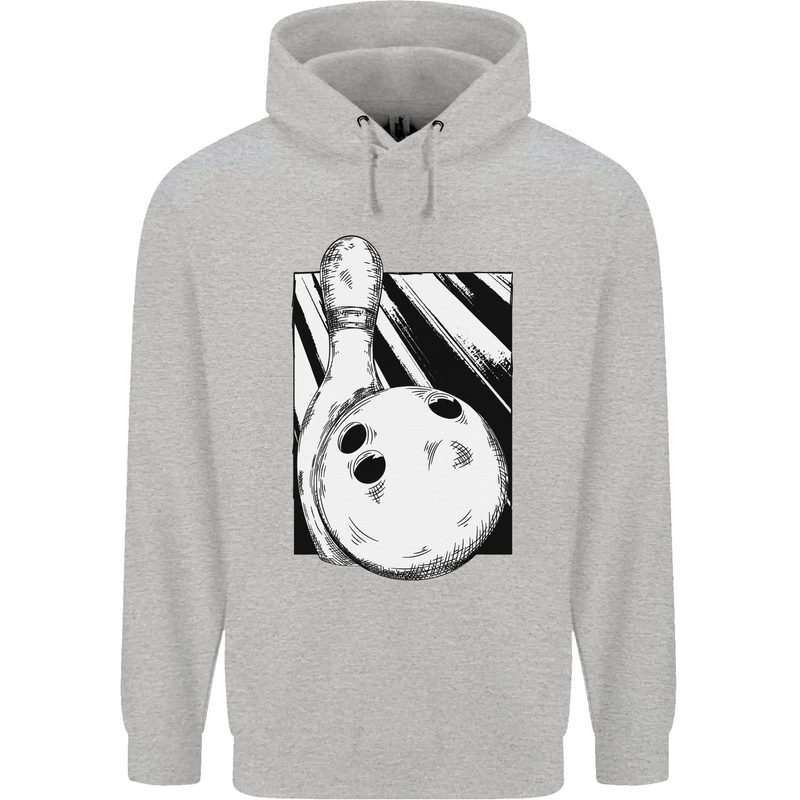 Ten Pin Bowling Ball and Pin Mens 80% Cotton Hoodie Sports Grey