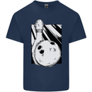 Ten Pin Bowling Ball and Pin Mens Cotton T-Shirt Tee Top Navy Blue