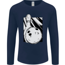 Ten Pin Bowling Ball and Pin Mens Long Sleeve T-Shirt Navy Blue