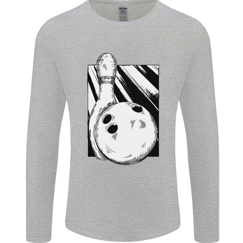 Ten Pin Bowling Ball and Pin Mens Long Sleeve T-Shirt Sports Grey