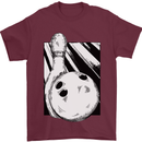 Ten Pin Bowling Ball and Pin Mens T-Shirt 100% Cotton Maroon