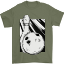 Ten Pin Bowling Ball and Pin Mens T-Shirt 100% Cotton Military Green