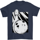 Ten Pin Bowling Ball and Pin Mens T-Shirt 100% Cotton Navy Blue