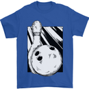Ten Pin Bowling Ball and Pin Mens T-Shirt 100% Cotton Royal Blue