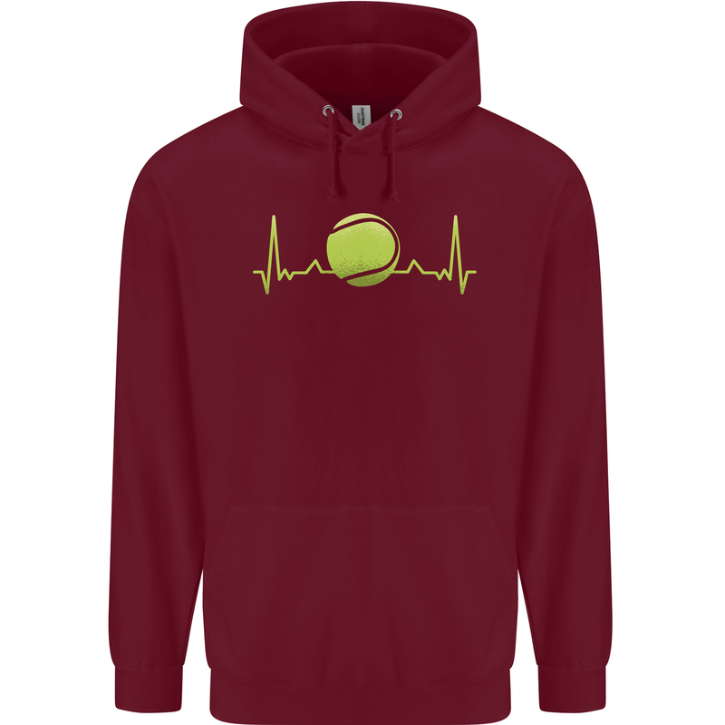 Tennis Player ECG Pulse Childrens Kids Hoodie Maroon