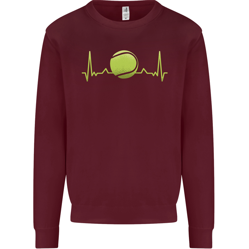 Tennis Player ECG Pulse Kids Sweatshirt Jumper Maroon