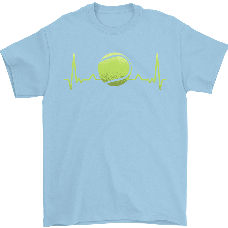 Tennis Player ECG Pulse Mens T-Shirt 100% Cotton Light Blue