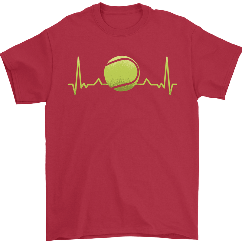 Tennis Player ECG Pulse Mens T-Shirt 100% Cotton Red
