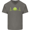 Tennis Player ECG Pulse Mens V-Neck Cotton T-Shirt Charcoal