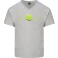 Tennis Player ECG Pulse Mens V-Neck Cotton T-Shirt Sports Grey