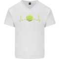 Tennis Player ECG Pulse Mens V-Neck Cotton T-Shirt White
