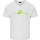 Tennis Player ECG Pulse Mens V-Neck Cotton T-Shirt White